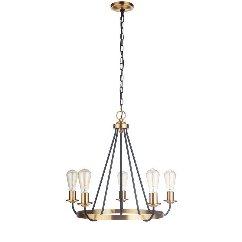Perran 5 - Light Dimmable Geometric Chandelier, Flat Black/Satin Brass