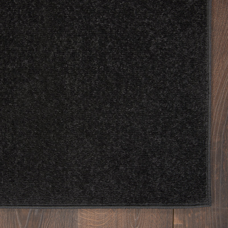 Mullican Sandy Solid Black Easy Care Indoor/Outdoor Area Rug, Runner 2'2" x 14'