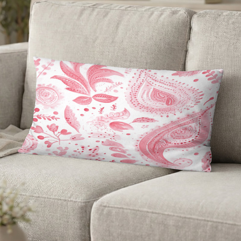 Coussin décoratif French Country - Coussin transitionnel rouge et blanc, H 12 po x l 20 po
