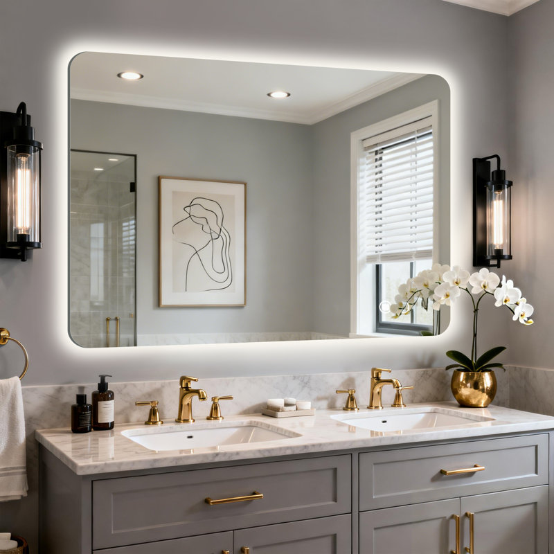 Tempered Glass Backlit Led Bathroom Mirror, Gym Mirror, Equipped With Anti-Fog Functionality, Supporting Three Color Temperature Settings And Stepless Dimming.