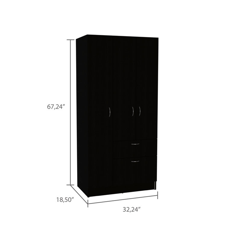 3 Piece Bedroom Set, Armoire And 2 Nightstands, Black
