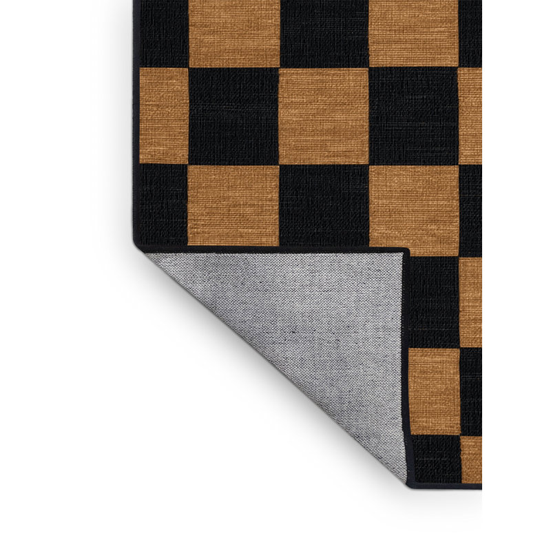 Tapis damier noir lavable à la machine, Rond 3 pi