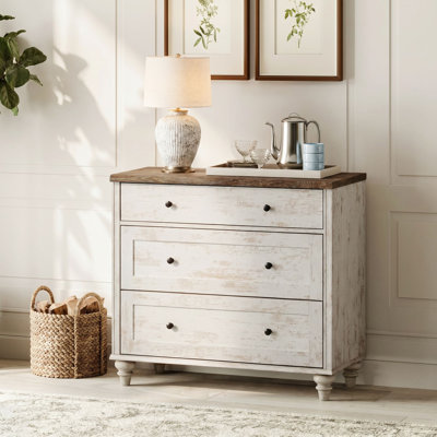 Ariv Farmhouse Kid's Dresser, Baby Dresser for Bedroom with 3 Drawers, Rustic White