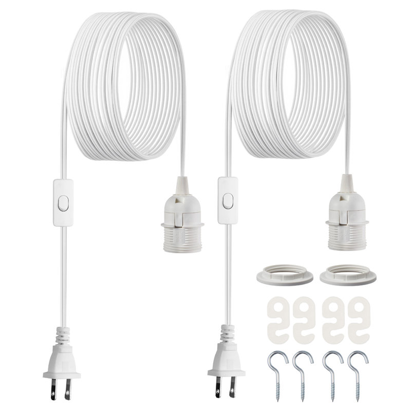 Ensemble de cordon de luminaire suspendu à brancher, rallonges de lanterne de 16 pi, cordon de lampe E26 de remplacement, sécuritaire et robuste, facile à installer, interrupteur marche / arrêt et anneaux de douille