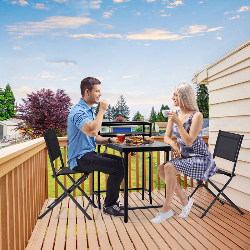 Ensemble de bistro 3 pièces, ensemble de table de patio pliable et chaises, ensemble de mobilier d'extérieur