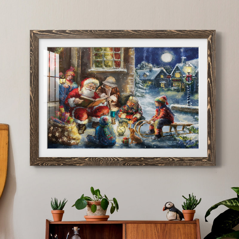 «Story Time Santa» - reproduction de cadre photo, H 31 po x l 44 po x P 1 po, Encadré de bois de noyer