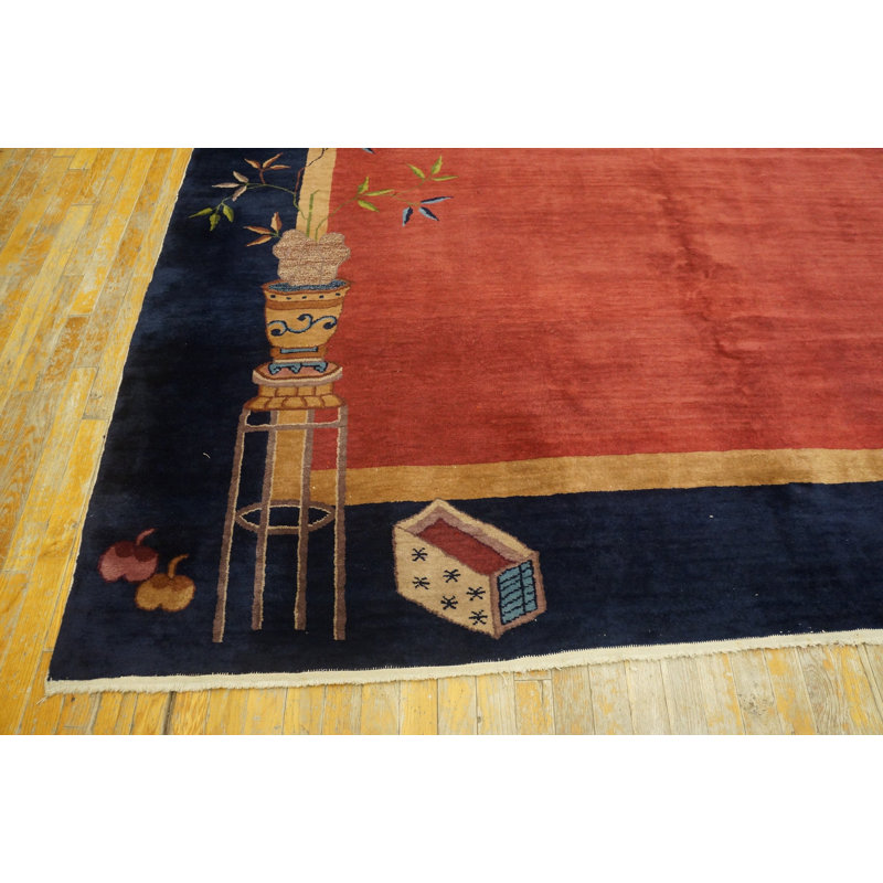 Antique Art Deco Room Size Wool Blue, Red / Rust Rug