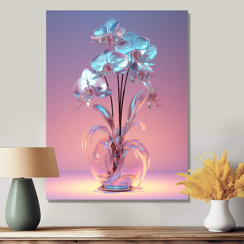 Fleurs d'orchidée translucides bleues - impression d'art mural orchidée, Sans cadre, métal, H 20 po x l 12 po