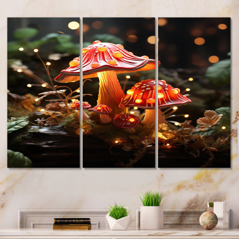 Magical Mushrooms Glowing Midnight Forest II On Canvas