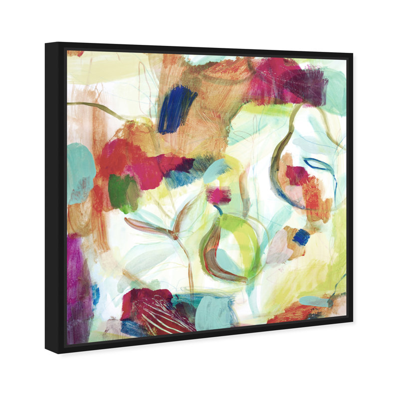 Abstrait blanc / mauve / vert Amazonie I - peinture, H 30 po x l 30 po, Toile encadrée, Noir