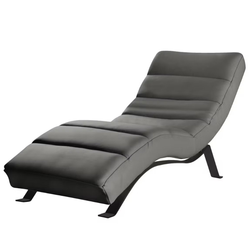 SALISBURY Chaise Lounge in Genuine Leather with Adjustable Backrest, Black, Grey