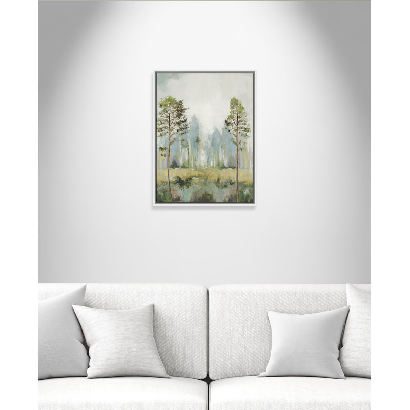 «Teton Tall Green Trees II» par Teton Pearce - reproduction encadrée sur toile, H 25,5 po x l 19,5 po, Blanc
