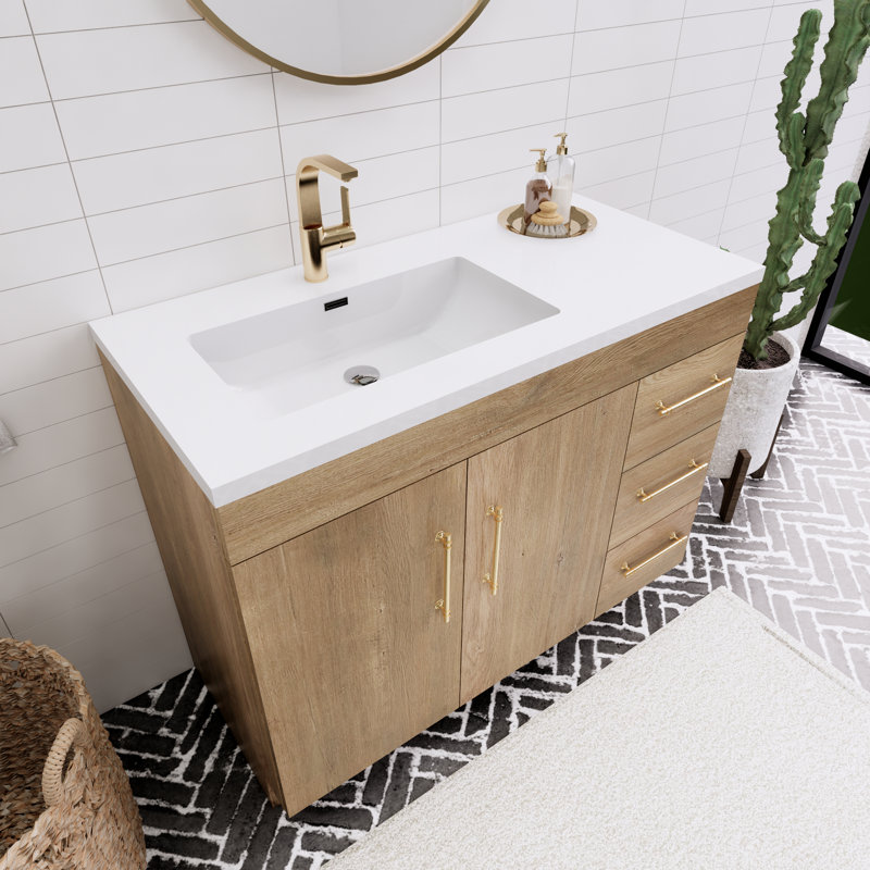 41.73228'' Single Bathroom Vanity with Acrylic Top, Teak Oak