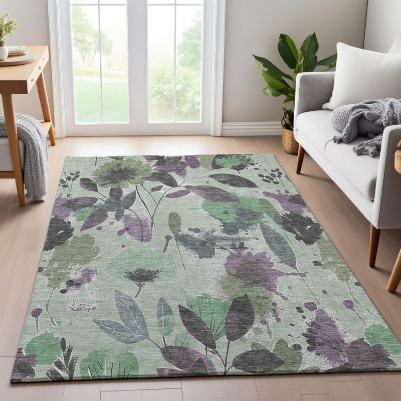 Premium Machine Washable Harjo AMF1549 Floral Rug, Rectangle 10' x 14'