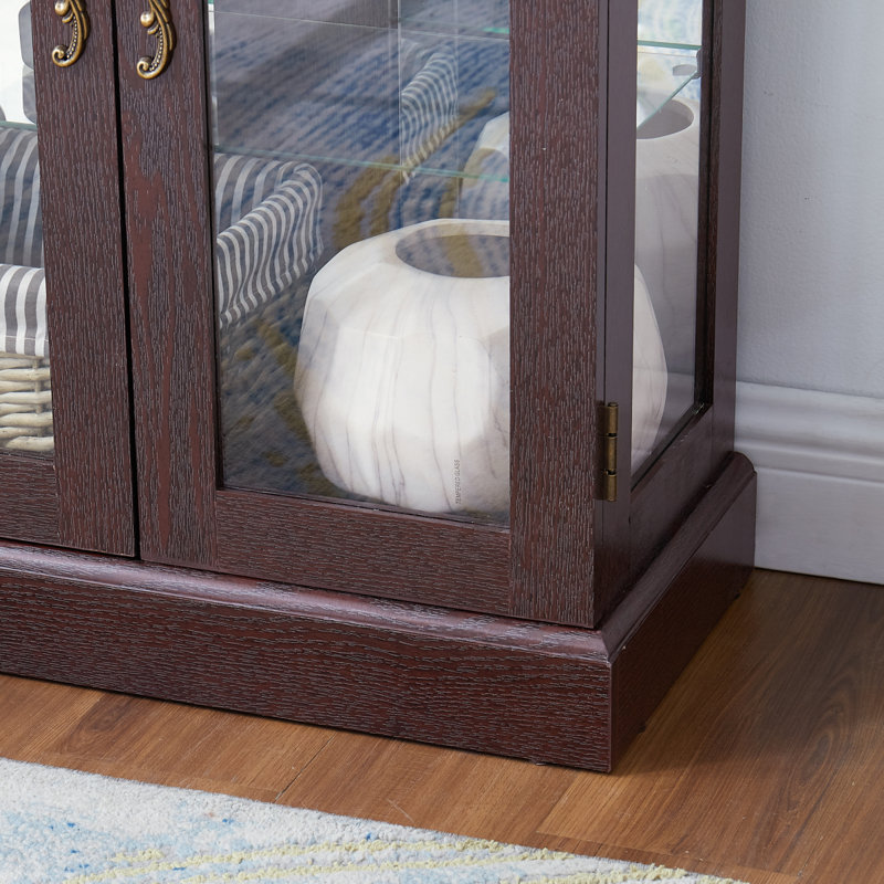 Armoire vitrée éclairée vitrine de rangement vitrine à jouets en bois pour la cuisine du salon, Brun