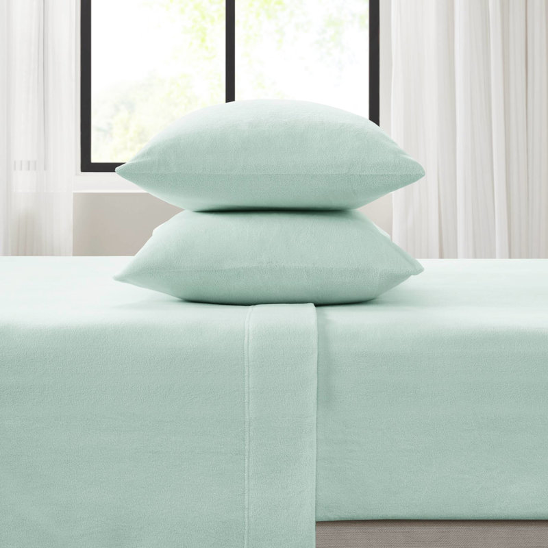 4 draps, 100% molleton, douillet, ultra doux, boulochage, lavable à la machine, livré avec des draps-housses plats et 2 taies d'oreiller pour un lit relaxant