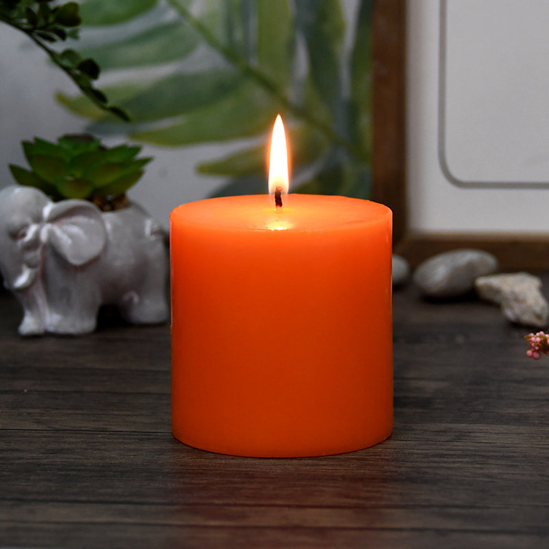 Bougie pilier sans parfum sans paraffine sans fumée, Hauteur de 3 po, diamètre de 3 po, Orange, 1 bougie