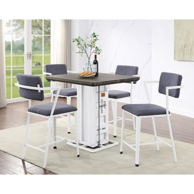 De 2 chaises de salle à manger à hauteur de comptoir - rembourrées gris blanc, fabrication en métal robuste, siège confortable avec revêtement en tissu, structure, dossier ergonomique
