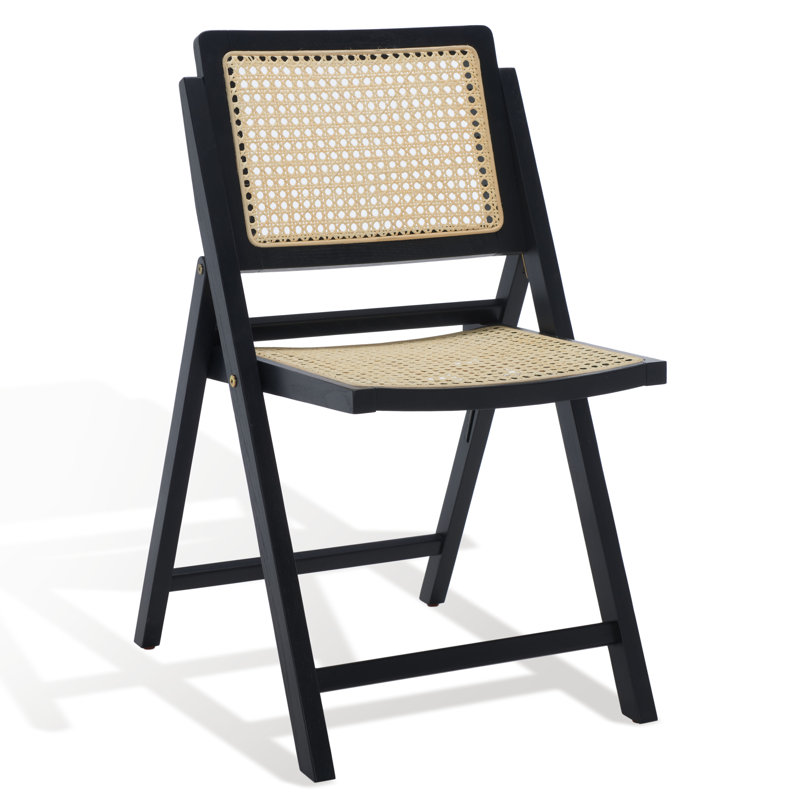 Safavieh Couture Desiree Rattan Patio Folding Chair Set of 2, Black/Natural