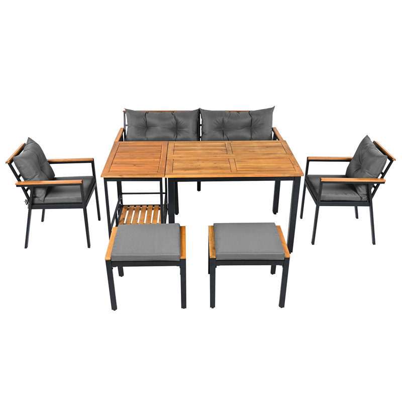 6 - Person Patio Dining Set with Rectangular Table, Black, Grey