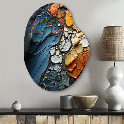 Chestang - Abstract Shapes Asymmetrical Metal Wall Art, Blue Unique Shape Metal Art Print