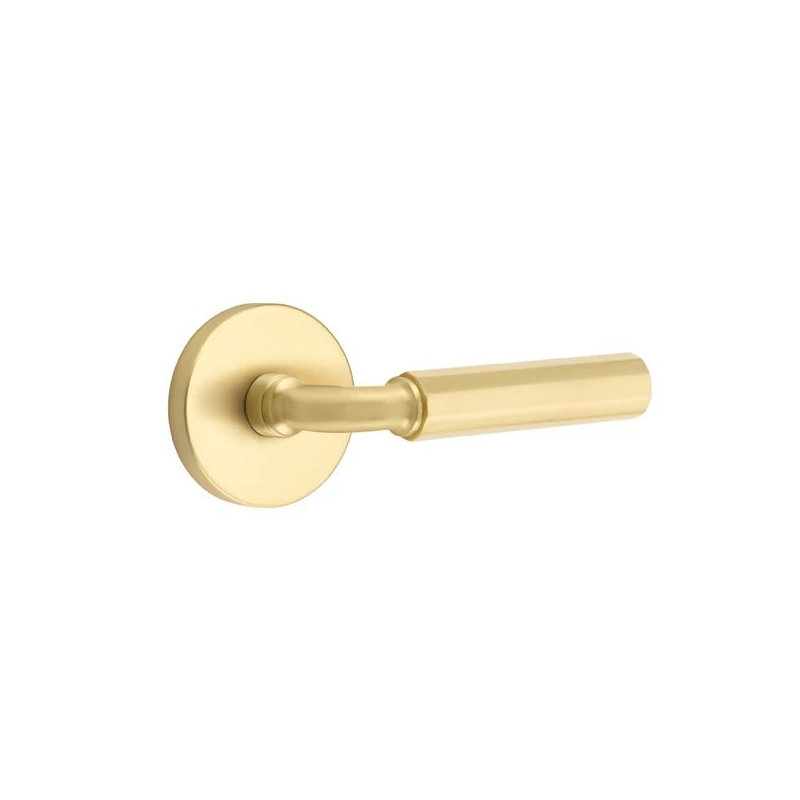 Emtek Select Passage Interior Mortise w/ Disk Rosette & R-Bar Stem, Faceted Lever, Right, Satin Brass