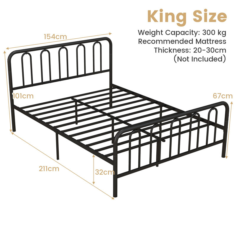 Metal Bed Frame Platform Bed With Headboard, King