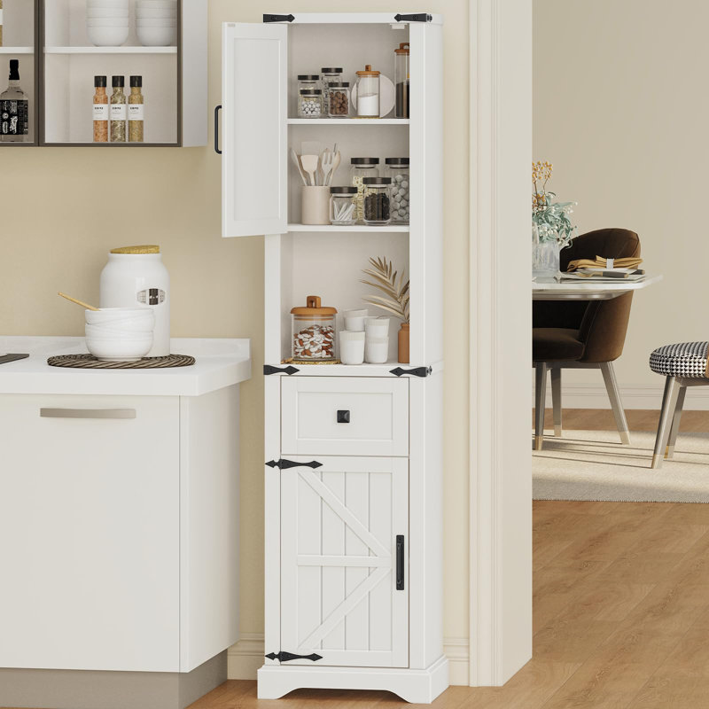 66" Tall Farmhouse Bathroom Storage Cabinet, White