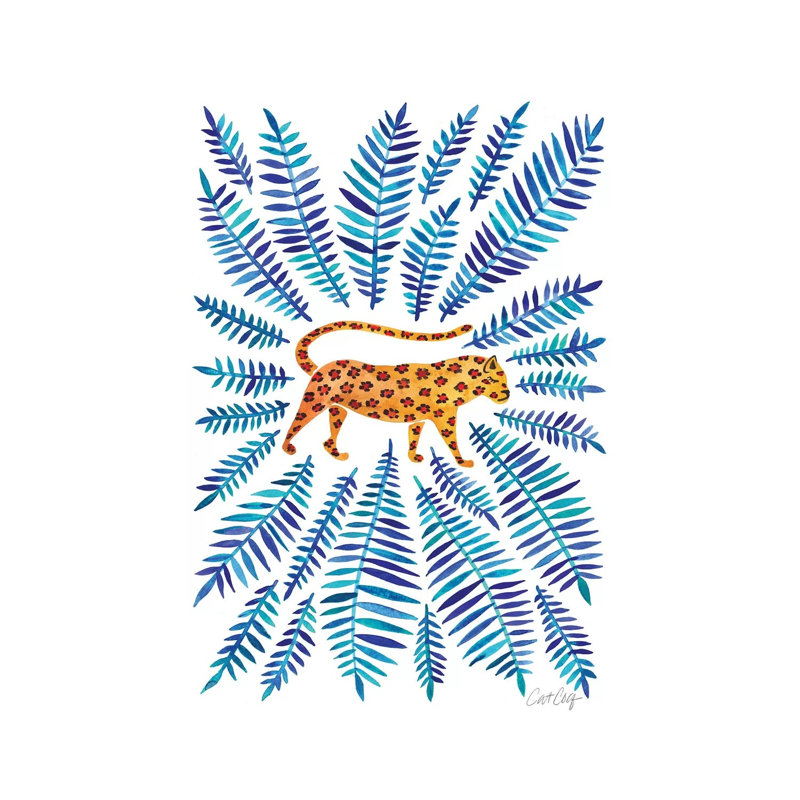 Jaguar, Blue Leaves by Cat Coquillette - Wrapped Canvas Print, 101.6cm H x 66.04cm W