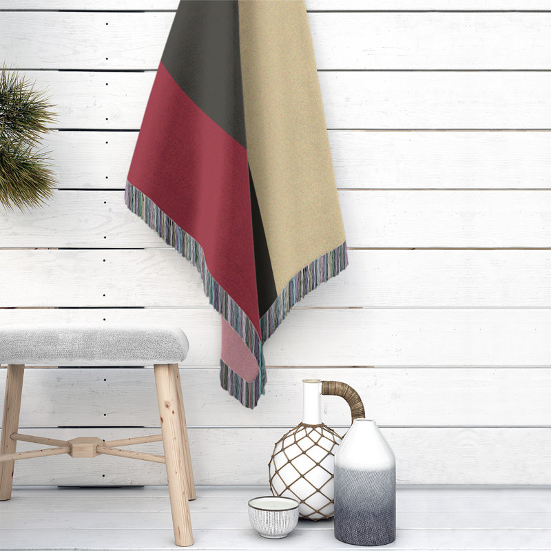 Hand Woven Throw Blanket, 50" x 60", Brick Red/Black/Desert Sand, Cotton
