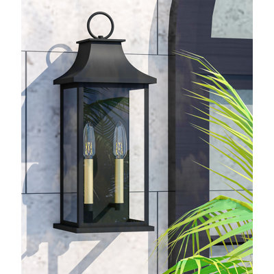 Alletta 2 - Light 21''H Black and Gold Aluminum Tempered Glass ETL Outdoor Wall Light with Dusk to Dawn