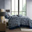 Ensemble de couvre-lit traditionnel de 5 pièces en coton brodé de jacquard bleu marine, taille Queen-136111562-136111558