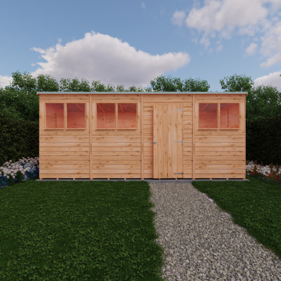 Garden Value with Windows 16 ft. W x 6 ft. D Wood Overlap Pent Storage Shed
