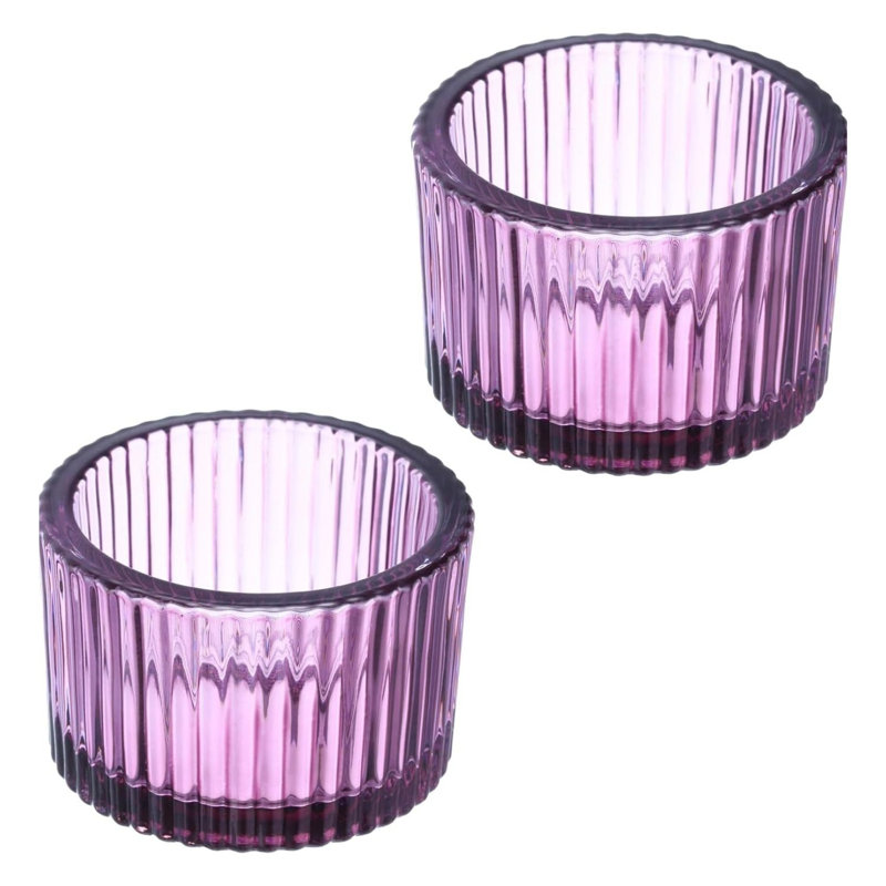 Ensemble de 2 bougeoirs en verre mauve