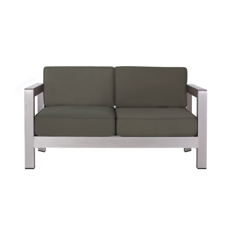 55.25'' Wide Straight Aluminum Loveseat with Cushions, Khaki