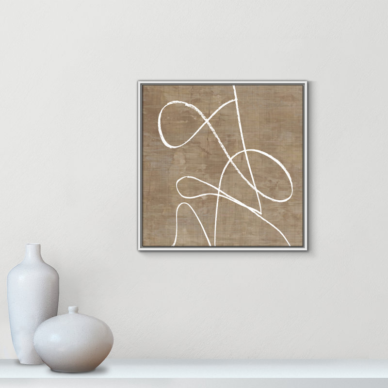Swooping Lines - Peinture sur toile avec cadre flottant, H 25,5 po x l 25,5 po, Blanc