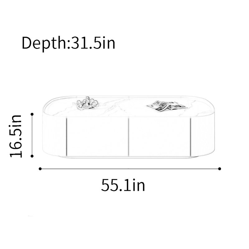 Table de bout en planche à vent crème, H 16,5 po x L 55,1 po x l 31,5 po