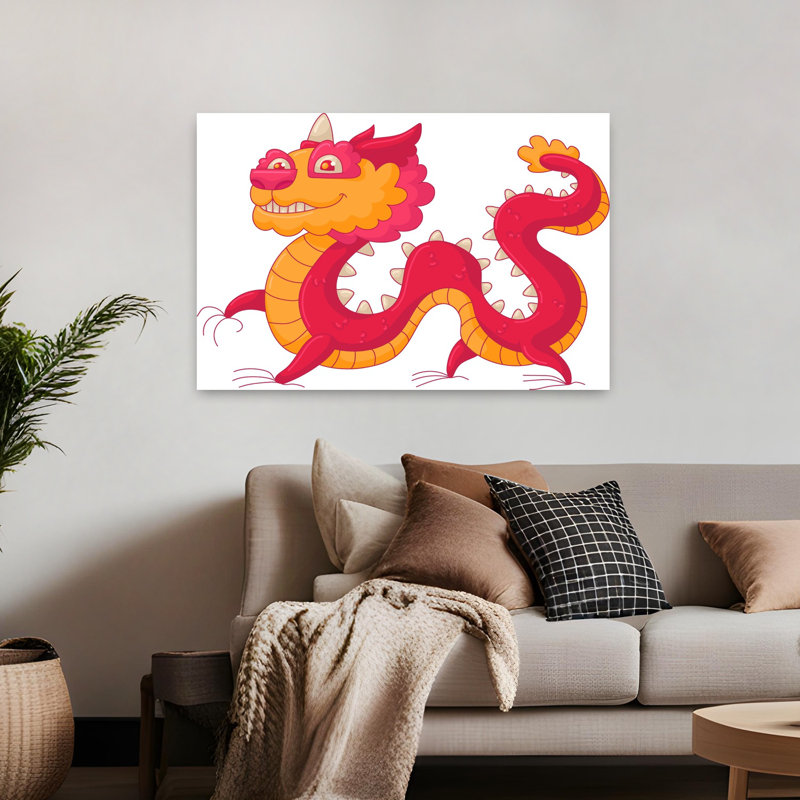 Illustration mignonne de dragon amusant colorée et amusante, H 48 po x l 32 po