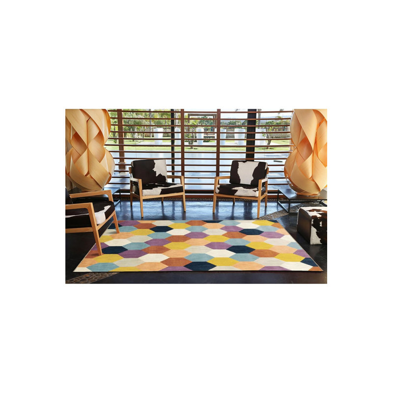 Tapis décoratif lavable à la machine multicolore à motif de nid d'abeille géométrique, Rectangle 3 pi 3 po x 4 pi 11 po