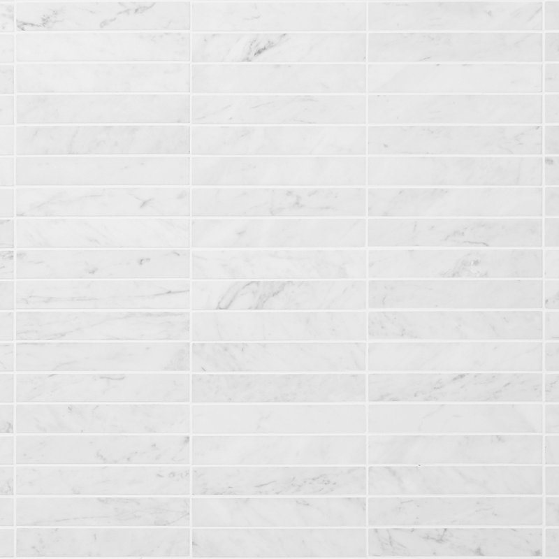 Carrara 1x6 Stacked Honed Marble Mosaic Floor and Wall Tile, 0.98" W x 5.98" L, Honed, Linear