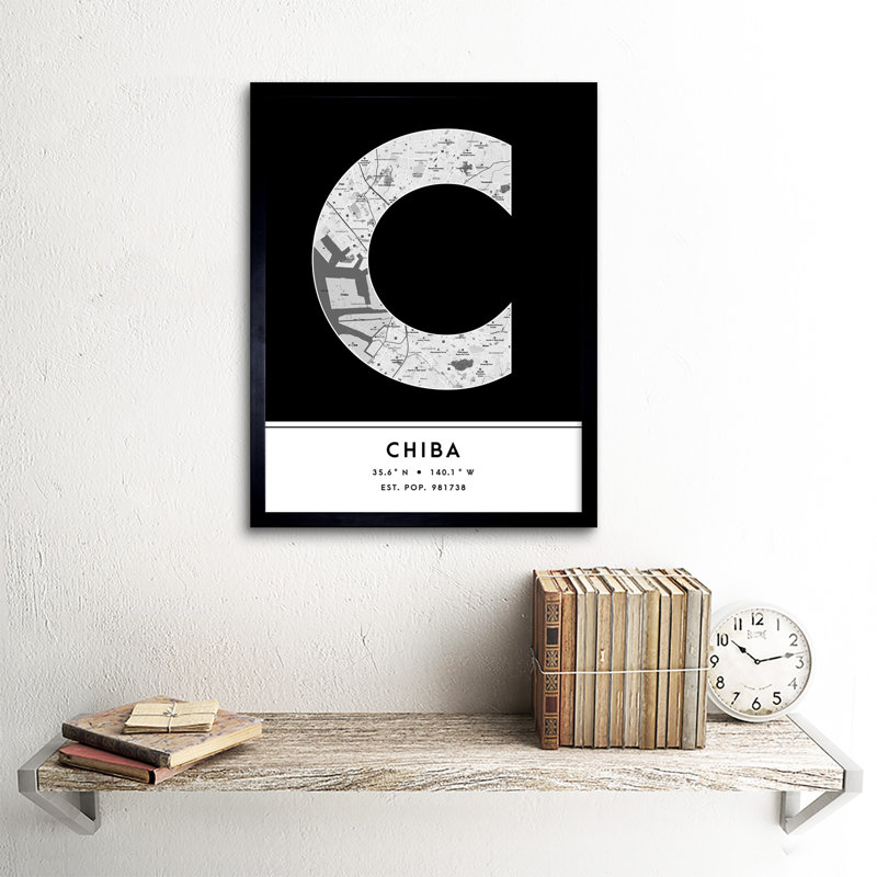 Chiba Japan City Map Black & White - Single Picture Frame Typography