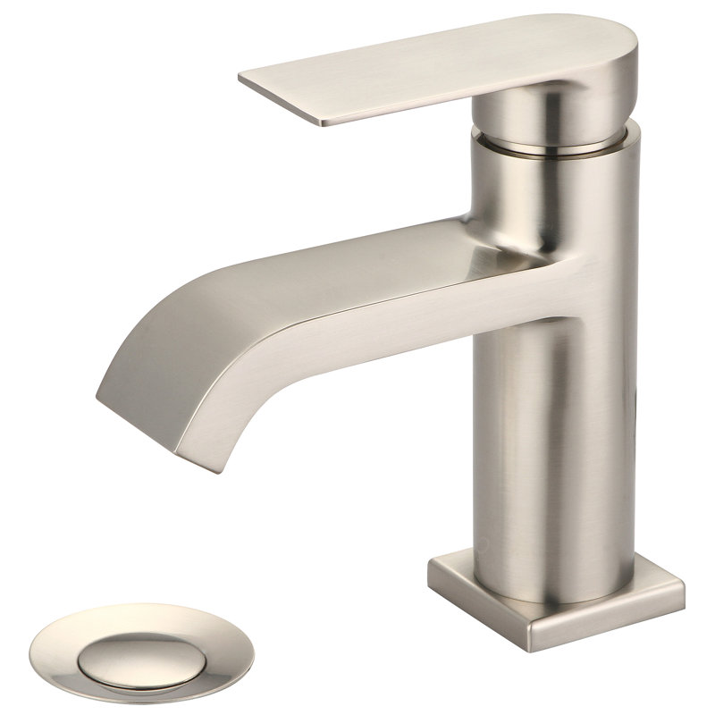 Robinet pour salle de bain à un trou avec ensemble de drain poignée bain i4, Nickel brossé