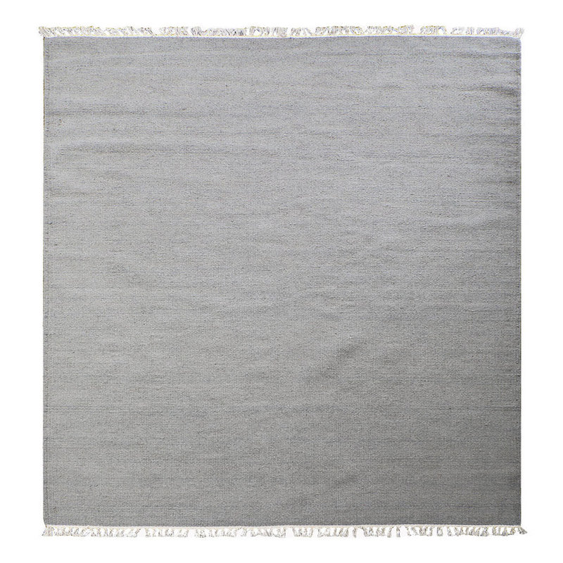 Alithea Hand Woven Flat Weave Kilim Wool Eco-Friendly Area Rugs - Square, Silver Color, Plain Solid Design, Low Pile Handmade Area Rugs for Living Room, Bed Room