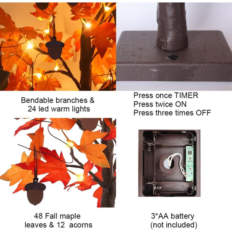 24-Inch Lighted Maple Leaves Tree with Warm White LEDs