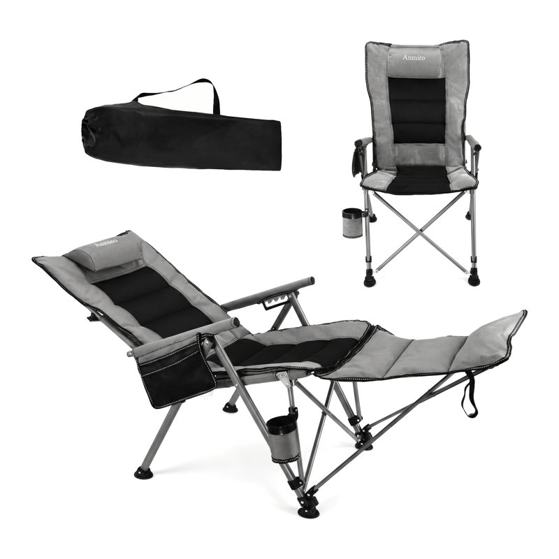 Folding Camping Chair For Adults-3-In-1 Heavy Duty Foldable Camp Chair With Detachable Footstool, Padded Pillow, Cup Holder & Carry Bag,5-Speed Adjustable,500 LBS Capacity