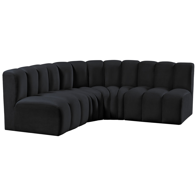 Hirah Upholstered Curved Sectional Reversible, Black Velvet