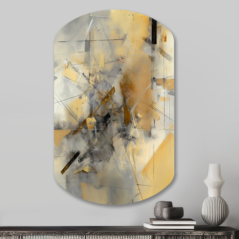 «Yellow and Grey Beyond The Canvas II», reproduction d'art asymétrique en métal sur toile pour le salon, cylindre jaune