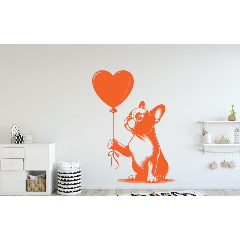 Autocollant mural bouledogue français, Saint-Valentin, H 28 po x l 22 po, Orange