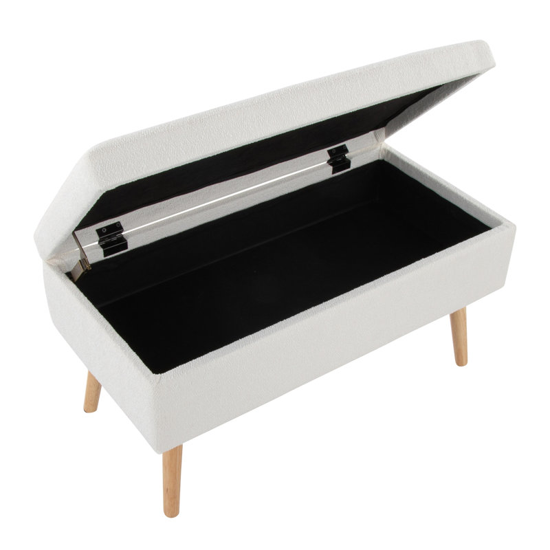 Banc de rangement contemporain en bois naturel et tissu beige