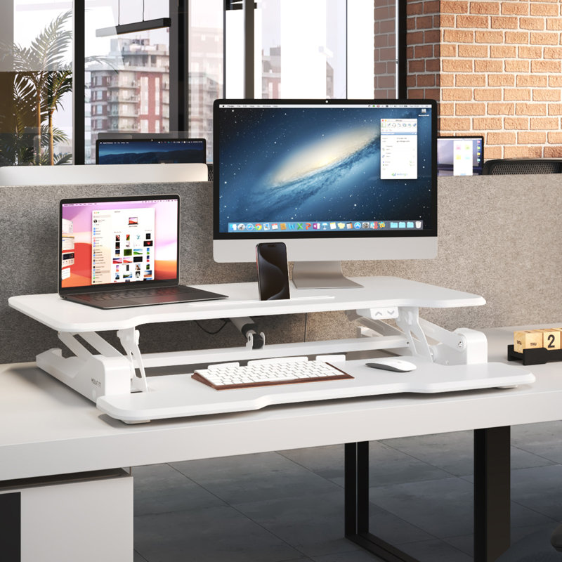 Adjustable Metal Base Standing Desk Converter with Power Outlet